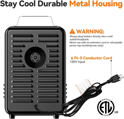 Miniatura 5 de Shinic Calentador de espacio, calentador de 1500W para lechería con termostato, protección contra sobrecalentamiento, apagado automático en caso