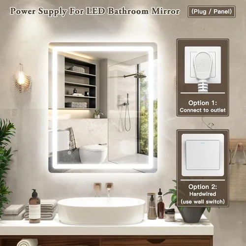Miniatura 6 de 48x24 Inch LED Bathroom Mirror with Lights, Anti-Fog 3-Color Dimmable Memory Touch Control, Waterproof HD Tempered Glass, Wall Mounted Vanity Mirror