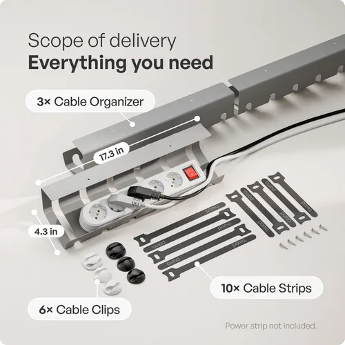 Miniatura 3 de PAMO Organizador de cables debajo del escritorio para un fácil montaje debajo de la mesa I Juego de 2 – con 10 bridas para cables I Organizador