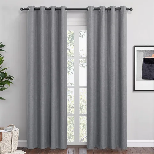 Miniatura 12 de Cortinas opacas cortas de lino pequeñas de 54 pulgadas de largo, juego de 2 paneles para dormitorio, sala de estar, con ojales, 100% opacas de lino