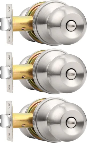 Miniatura 23 de Probrico Cerraduras de puerta de privacidad estilo bola redonda, pomos de puerta interiores negro mate para dormitorio y baño, pomos de puerta sin