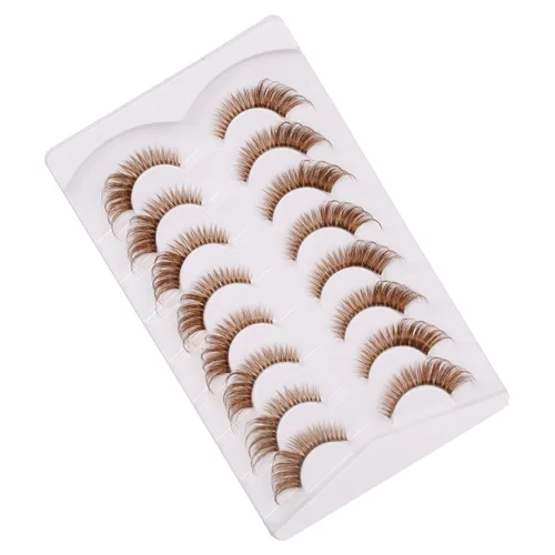 Miniatura 6 de Pestañas postizas marrones, pestañas naturales, ojo de gato, pestañas de banda transparente, pestañas esponjosas, paquete de 8 pares