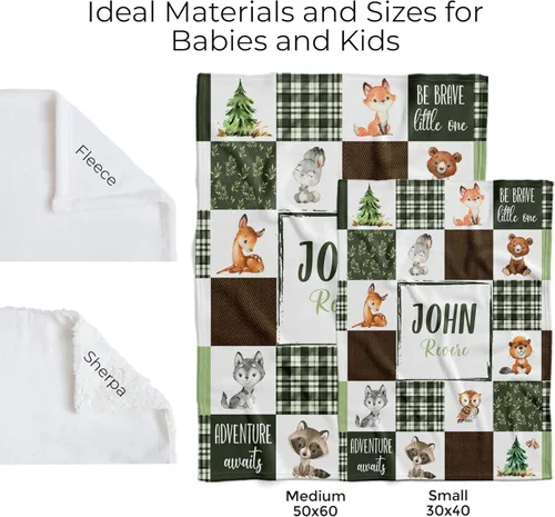 Miniatura 5 de Woodland - Manta de bebé personalizada para niños, acogedora manta de felpa para niño recién nacido, regalos personalizados para baby shower, manta