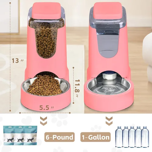 Miniatura 2 de Alimentador automático para gatos y dispensador de agua con cuenco de acero inoxidable, comedero y bebedero por gravedad para perros, adecuado