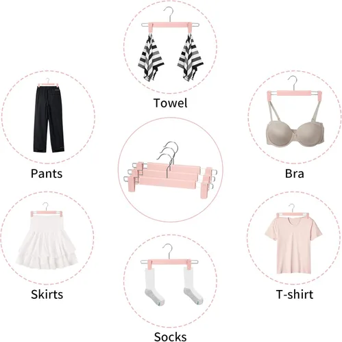 Miniatura 6 de Paquete de 10 perchas para faldas, perchas para pantalones con clips, ganchos giratorios de 360 ° que ahorran espacio para pantalones, faldas, ropa