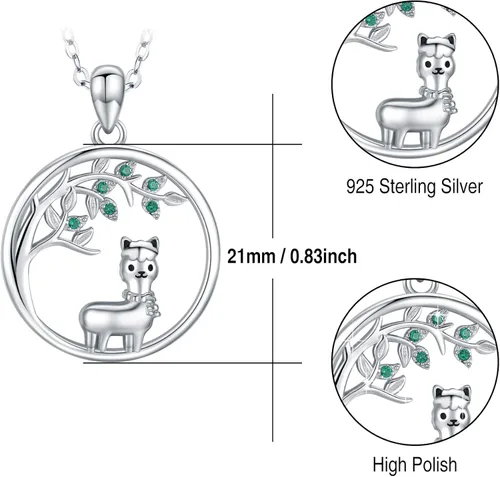 Miniatura 5 de JUSTKIDSTOY Collar con colgante de árbol de la vida, diseño de mariquitaunicorniolama, plata de ley 925, joyería de animales lindos regalos