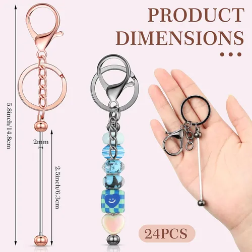 Miniatura 3 de Tondiamo 24 piezas de barras de llavero con cuentas a granel para kit de fabricación de llaveros, regalos para mujeres y hombres, manualidades DIY