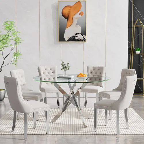 Miniatura 45 de Juego de 4 mesas de comedor de cristal para 4, juego de 4 mesas y sillas de cocina modernas, juego de mesa de comedor de cocina de 5 piezas con mesa