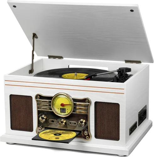 Miniatura 9 de FEKTIK FEKTIK - Tocadiscos Bluetooth 10 en 1, tocadiscos de 3 velocidades para vinilo con altavoces, convertidor LP a MP3, CD, reproductor de Negro