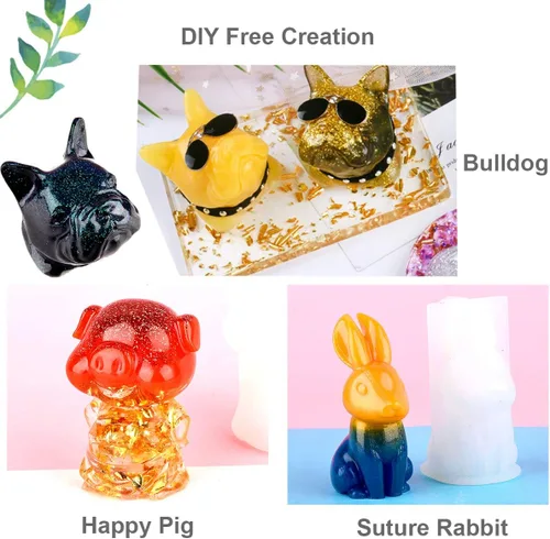 Miniatura 3 de EuTengHao Juego de 20 moldes de resina de animales 3D, incluye 8 moldes de fundición de resina, moldes grandes de silicona epoxi transparente, 2