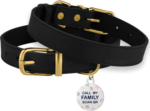 Miniatura 5 de BRONZEDOG Collar de cuero para perro con etiqueta de identificación QR, collares básicos para mascotas pequeños mini, gatos, cachorros