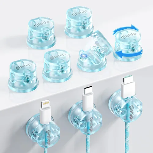 Miniatura 11 de Paquete de 9 clips magnéticos para cables, organizador de cables [giratorio de 360° mejorado], soporte de cable magnético fuerte, soporte de alambre