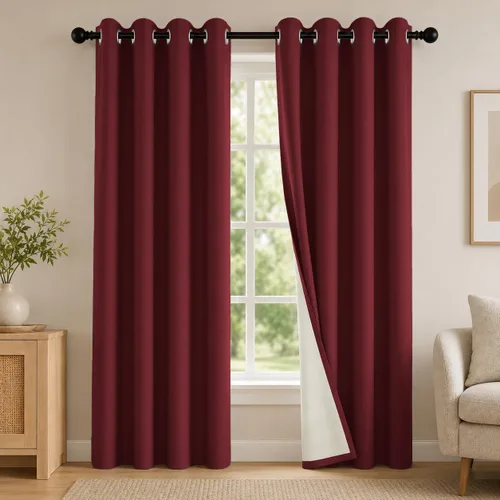 Miniatura 71 de 2 paneles de cortinas 100% opacas, cortinas ligeras con aislamiento térmico con ojales para dormitorio, sala de estar, tratamiento de ventana