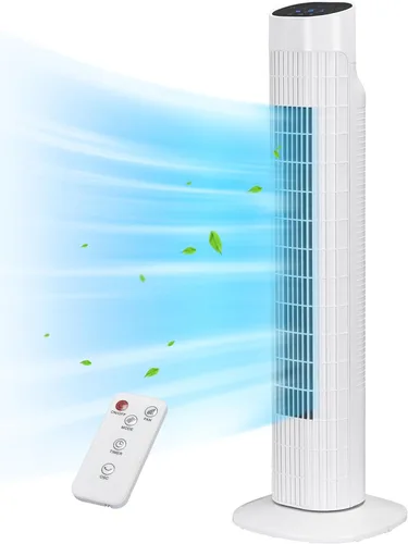 Miniatura 10 de Uthfy Ventilador de torre con control remoto, ventilador portátil oscilante de 120°, 3 velocidades y 3 modos, temporizador de 7.5 horas