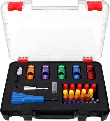 Miniatura 9 de Herramienta profesional pelacables para taladro, construcción duradera totalmente metálica para cables de 6 a 14 AWG, pelado rápido y fácil