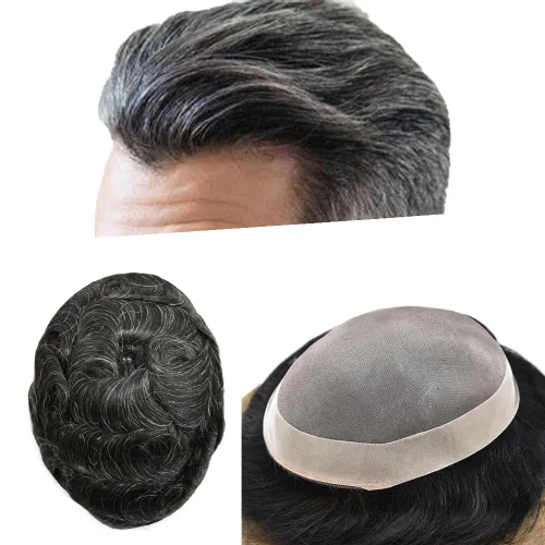 Miniatura 32 de Toupee para hombres Cabello humano real para hombre Toupee Hair Piece para hombres Fine Mono Men Sistema de cabello Poly Skin Sistema de cabello
