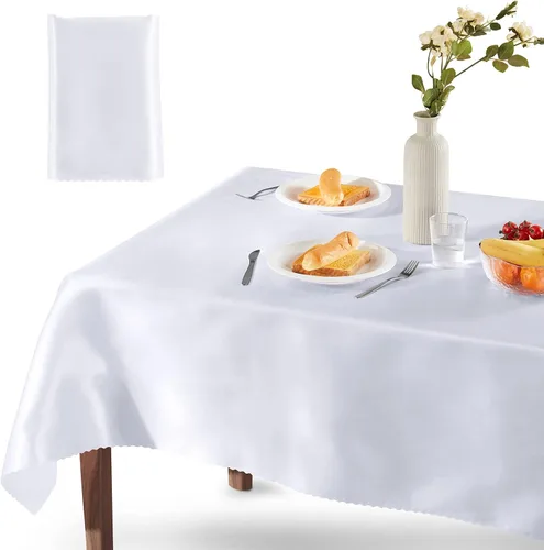Miniatura 9 de Homiest Mantel de satén, 60 x 84 pulgadas, color negro, superposición brillante, decoración de mesa rectangular sedosa para bodas, graduaciones