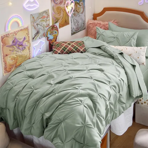 Miniatura 13 de Bedsure - Juego de edredón tamaño matrimonial verde azulado - Juego de ropa de cama tamaño matrimonial en una bolsa de 7 piezas, juego de cama 14