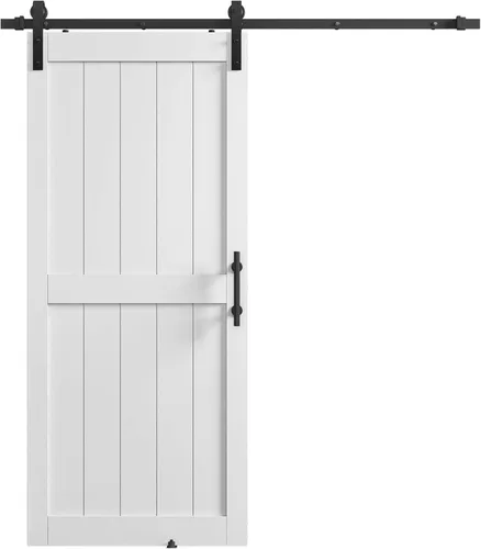 Miniatura 31 de Puerta corrediza de granero MDF de 30 x 80 pulgadas con kit de herrajes para puerta de granero de 5 pies, losa para puerta de granero con superficie