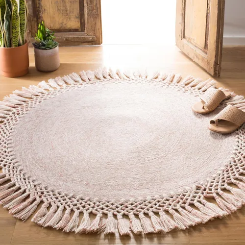 Miniatura 10 de SAFAVIEH Sahara Collection SAH490A - Alfombra de borlas hecha a mano estilo bohemio, redonda de 3 pies, color beige