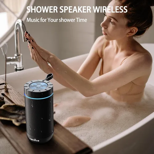Miniatura 4 de comiso Altavoz Bluetooth, altavoz portátil impermeable IP65 con sonido estéreo HD de 360°, graves intensos, emparejamiento TWS, tiempo