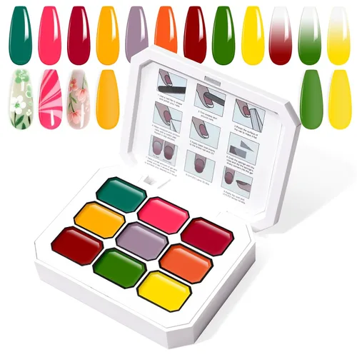 Miniatura 32 de Juego de esmaltes de gel con gradiente, 9 colores ombre, esmalte de gel para uñas rojo, marrón, azul claro, rosa, esponjado para pigmento, Pat Aura