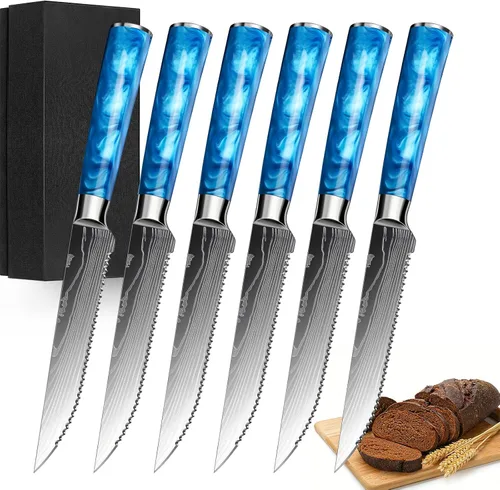 Miniatura 17 de Juego de 10 cuchillos de cocina japoneses de alta calidad, colección Imperial, patrón láser de damasco, acero inoxidable 440A ultra afilado