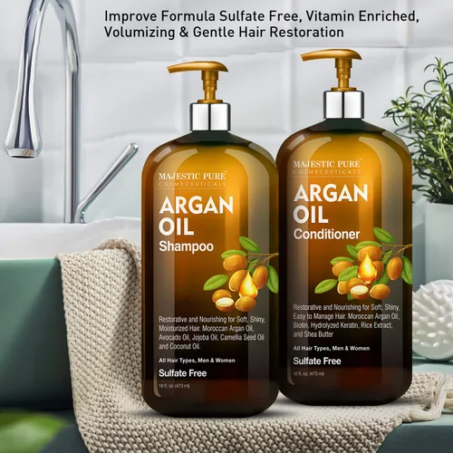 Miniatura 2 de MAJESTIC PURE Juego de champú y acondicionador de aceite de argán Nutre y promueve cabello suave y sedoso Sin sulfato Para todo