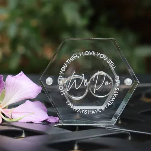 Miniatura 4 de Cajas grabadas para anillos de boda para ceremonia, caja de acrílico para compromiso de propuesta de boda (Hexágono D)