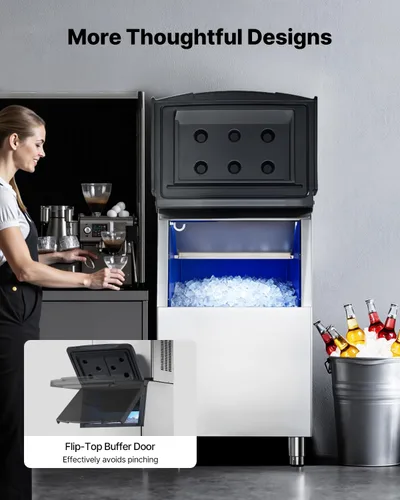 Miniatura 5 de VEVOR Cubo de almacenamiento de hielo, capacidad de 250 libras, contenedores de almacenamiento de hielo de acero inoxidable con filtro y patas