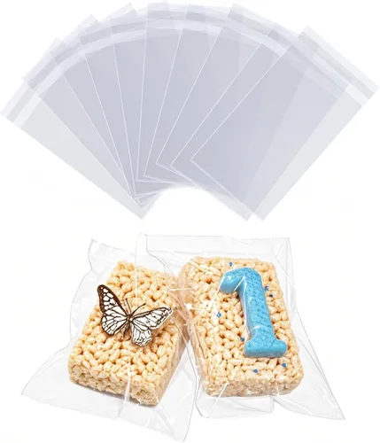 Miniatura 16 de ROSPAKTEK 100 bolsas transparentes para macarrones de 3.5 x 3.5 pulgadas, bolsas Oro cubiertas de chocolate, bolsa para galletas, bolsa de celofán