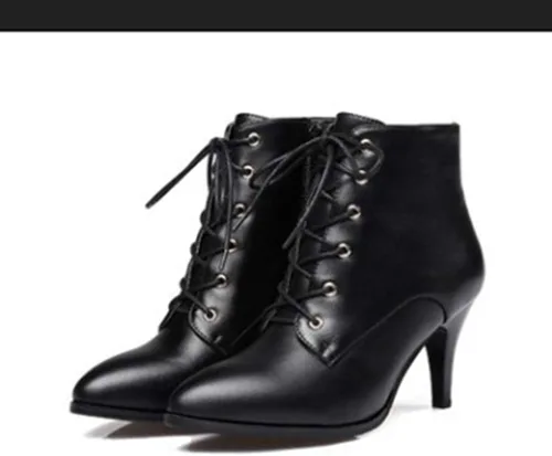 Miniatura 3 de Botines de tacón de aguja para mujer, con puntera puntiaguda, con cordones, con cremallera, botas cortas