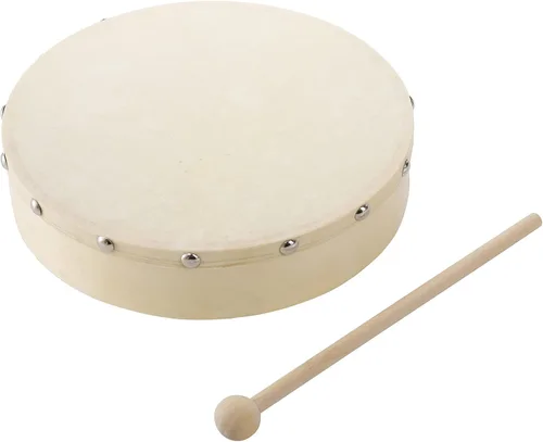 Miniatura 4 de Foraineam Tambor de mano musical de 10 pulgadas y 8 pulgadas con marco de madera de percusión con palo de tambor