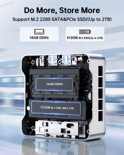 Miniatura 4 de KAMRUI Essenx E2 Mini PC, 16 GB DDR4 512 GB SSD Mini computadoras, Twin Lake N95 Micro PC (Beat N100, hasta 3.4 GHz) PC Gigabit Dual 4K, WiFi, BT