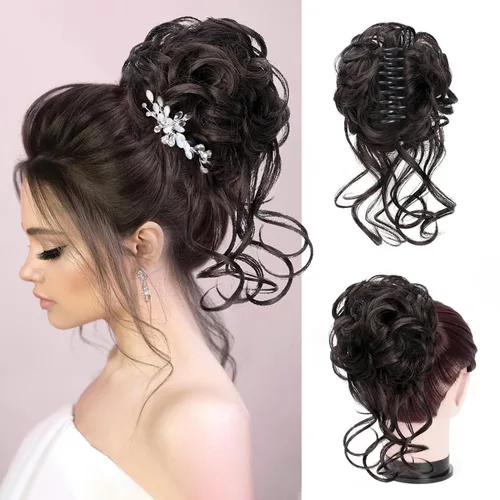 Miniatura 12 de Extensiones de moño grandes y desordenadas para mujer, onduladas, rizadas, extensiones de moño falso, extensiones de cola de caballo para recoger