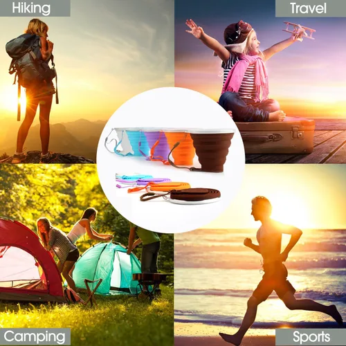 Miniatura 6 de ME.FAN Taza de viaje plegable de silicona - Taza de camping plegable con tapas de silicona - Juego de tazas de beber expandibles - Portátil, Paquete
