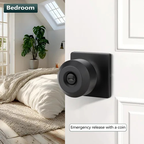 Miniatura 2 de EHOMEWARE Paquete de 2 pomos de puerta interiores, manija de puerta negra con cerradura, pomo de puerta de dormitorio/baño sin llave, pomo redondo