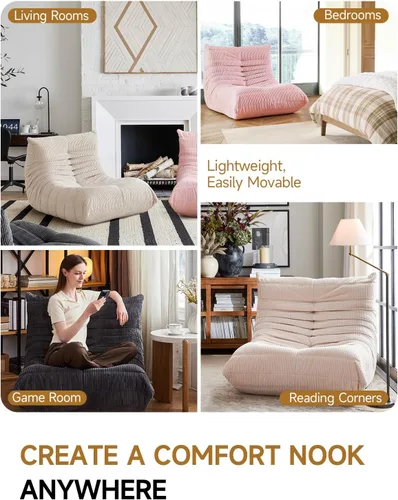 Miniatura 8 de ZCUBED Sillas Grandes de Puf para Adultos, Silla de Salón de Espuma Viscoelástica, Comodo Puf de Corduroy Grande, Sofá Perezoso, Cómoda Silla
