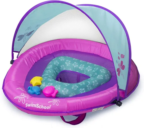 SwimSchool Infant Baby Pool Floats, Free Swimming, Super Buoyant – Ages 6-24 Months – Multiple Colors/Styles – Adjustable Canopies and Seats, Splash