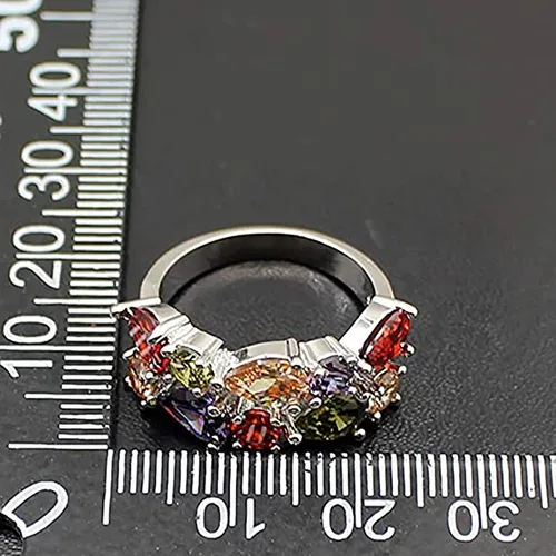 Miniatura 3 de QIXINWANG Anillo de piedras preciosas múltiples, morganita, granate, amatista, peridoto y promesa, anillo de fiesta de boda para niñas y mujeres
