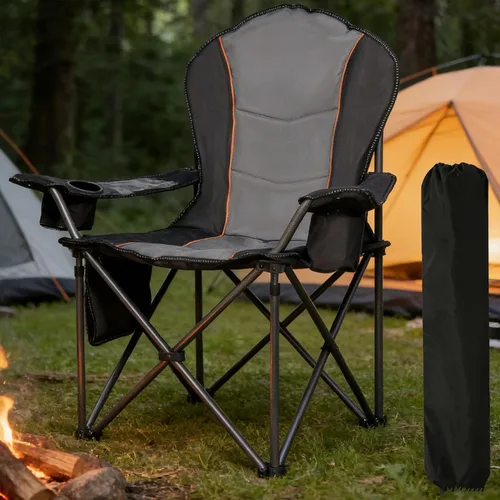 Sillas plegables de camping para adultos, sillas de césped acolchadas con respaldo alto para exteriores con soporte lumbar y soporte para tazas,