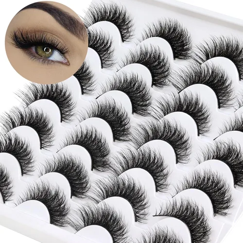 Miniatura 16 de Losha - Pestañas postizas de aspecto natural, paquete de pestañas postizas hechas a mano, pestañas de visón sintético, 14 pares de pestañas de ojo