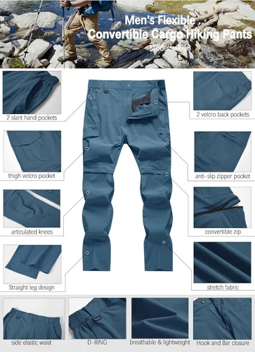 Miniatura 33 de Pantalones de senderismo para hombre, convertibles, con cremallera, ligeros, impermeables, de secado rápido, pesca al aire libre, viajes, safari