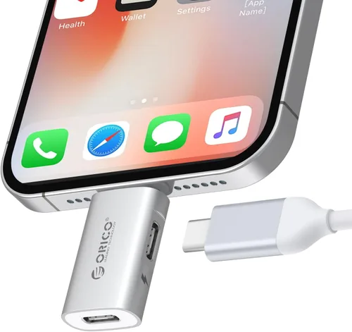 ORICO Adaptador Lightning a USB con puerto de carga, USB C hembra a Lightning macho para iPhone 14, 13, 11, 12 Pro Max, compatible con soporte de
