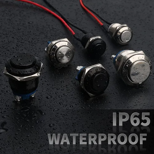 Miniatura 6 de STARELO 5pcs 0.472 in interruptor de botón momentáneo carcasa negra con pre-cableado, IP65 impermeable interruptor de botón, aleación de aluminio 1