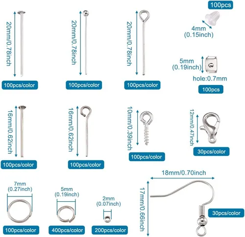 Miniatura 4 de Mega Pet 2920 piezas de oro y plata suministros para hacer joyas, kit de gancho para aretes, anillo de salto, tornillo de ojo, pasador de cabeza