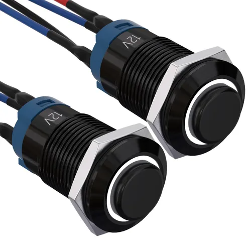 Miniatura 21 de APIELE Interruptor de botón de bloqueo de 0.472 in SPST pre-cableado de 5.906 in de cabeza redonda alta aleación de aluminio 1NO 1 normalmente