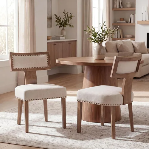 Miniatura 24 de VESCASA Juego de 2 sillas de comedor modernas de mediados de siglo, sillas de comedor tapizadas de lino con respaldo curvado ergonómico, patas