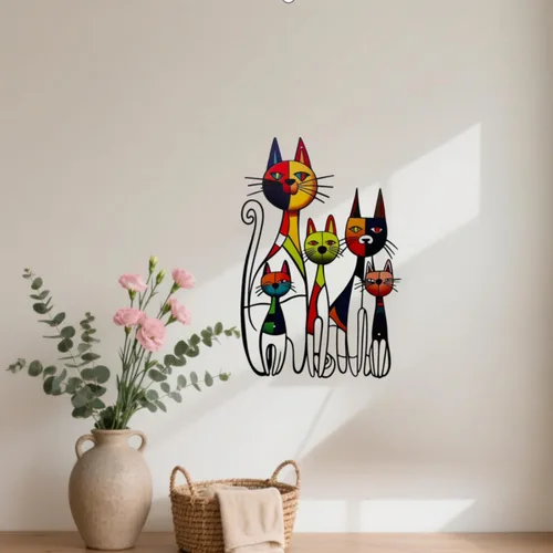 Miniatura 3 de JBCHUCI Arte de pared de gato de metal retro de mediados de siglo, decoración de escultura de hierro para el hogar, sala de estar, dormitorio