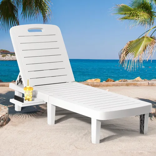 Miniatura 10 de CDCASA Chaise Lounge al aire libre, sillas de piscina multifuncionales con 5 posiciones ajustables y bandeja lateral, salas de resina impermeables